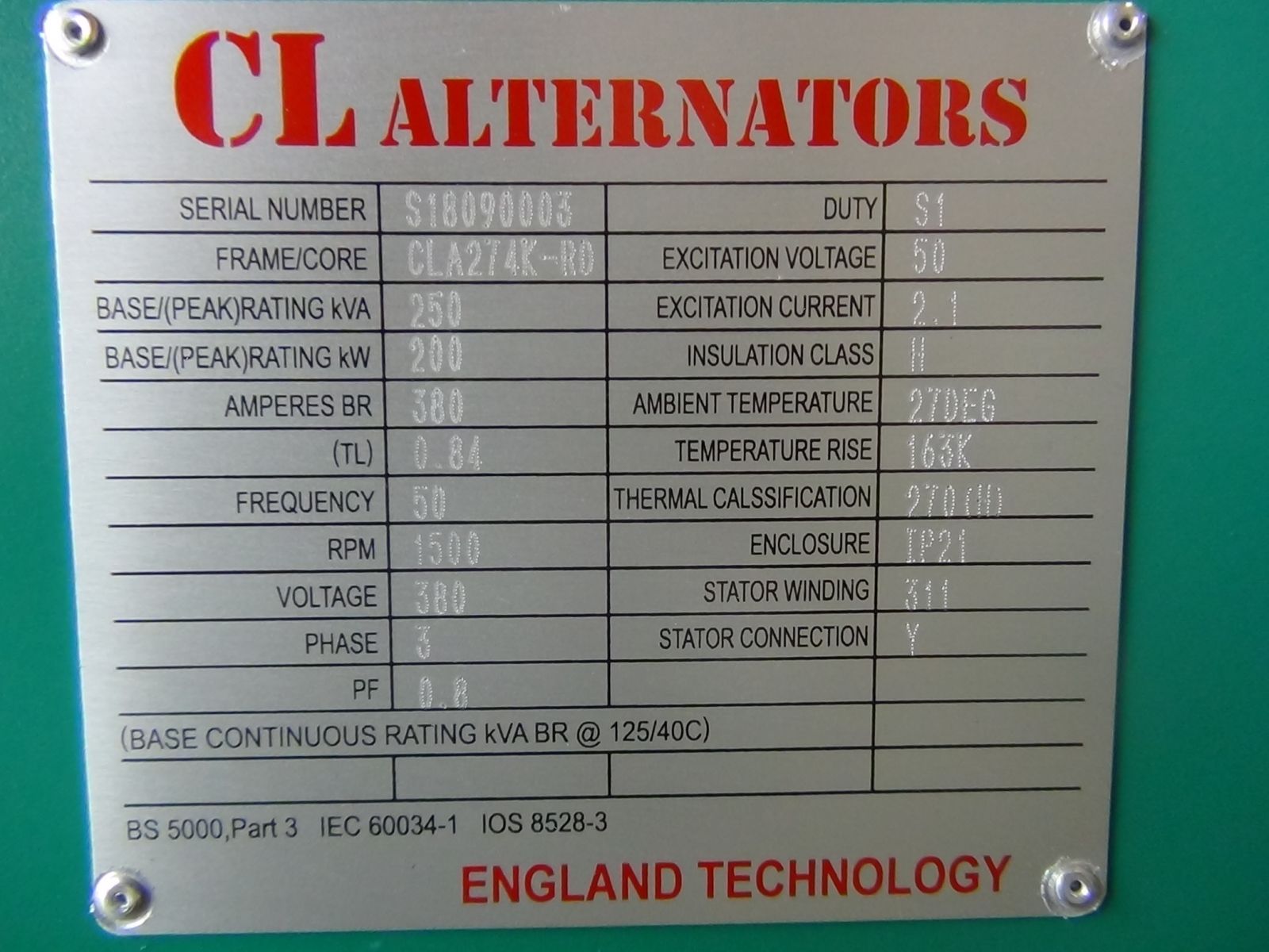 thông số kỹ thuật đầu phát điện SA công suất 250kva