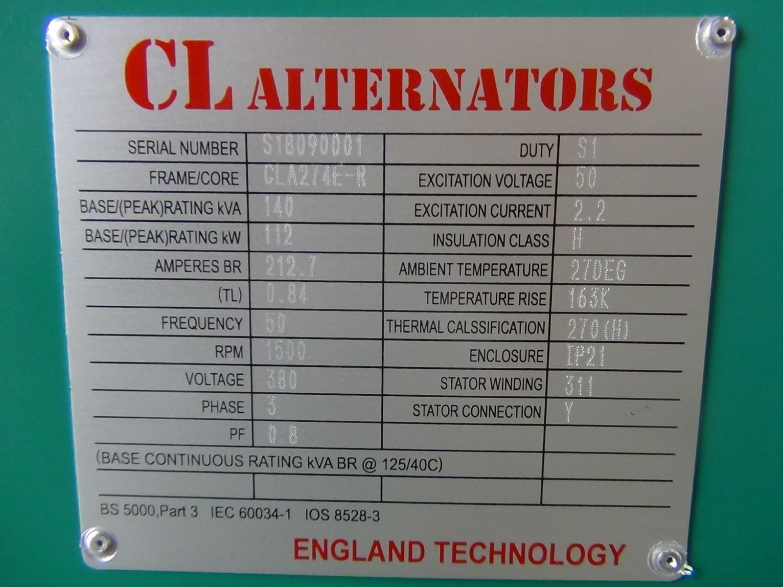 thông số kỹ thuật đầu phát điện sa 140kva
